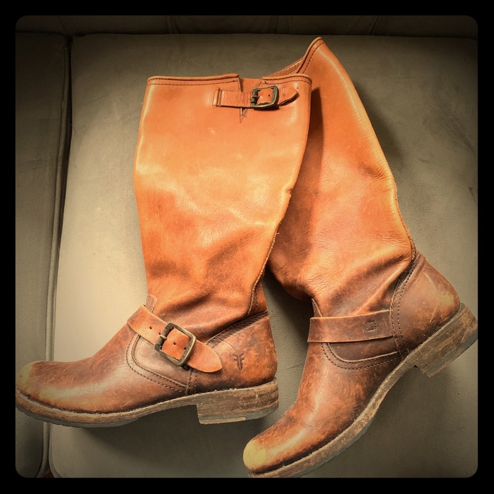 Frye Veronica Tall Slouch Boots Cognac Stone Wash